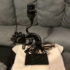 VTG 2001 Black Metal Kokopelli Tribal Figure Table 13.5" Lamp-No Shade-Works-EUC